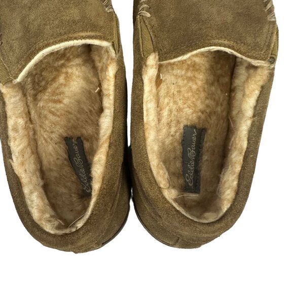 Eddie Bauer Mens Suede Moccasin Slippers XL (11-12) Faux Fur Lined Brown - Picture 4 of 9